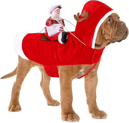 BWOGUE Santa Dog Costume Christmas Pet Clothes Santa Claus Riding Pet Cosplay Costumes Party Dressing up Dogs Cats Outfit for Small Medium Large Dogs Cats