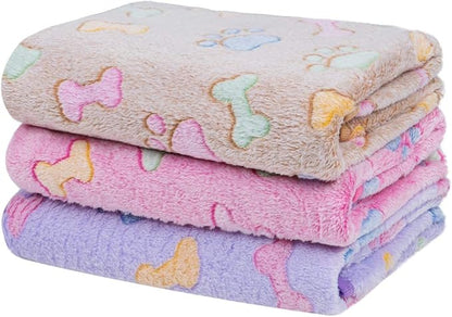 Dono 1 Pack 3 Dog Blankets, Soft Fluffy Fleece Pet Blanket Warm Sleep Mat Paw Print Design Puppy Kitten Throw Blanket Doggy Mat, Blanket for Dogs