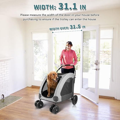 Petbobi Dog Stroller for Large Dogs 4 Rubber 2 Medium 120lbs, Grey