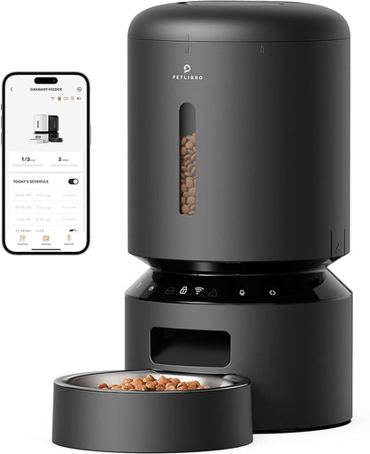 PETLIBRO Automatic Cat Feeder, 5G WiFi Automatic Dog Feeder with Freshness Preservation, 5L Timed Cat Feeder with Low Food Sensor, Up to 10 Meals Per Day, Granary Pet Feeder for Cats, Black