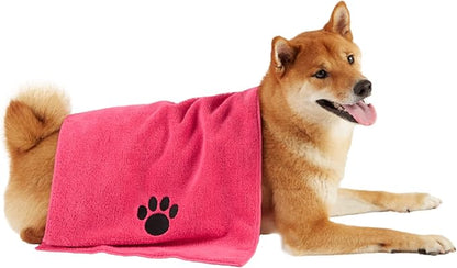 Bone Dry Pet Grooming Towel Collection Embroidered Absorbent Microfiber Drying Set 15x30, Raspberry 3 Count