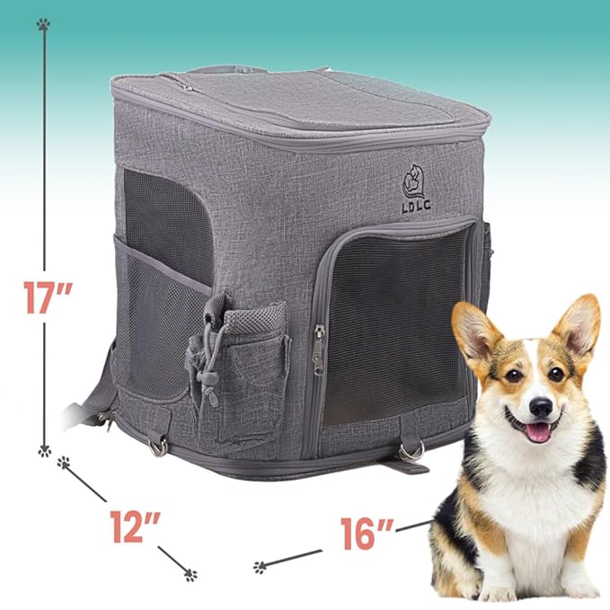 Critter Sitters Light Grey Pet Backpack for Small Dogs, Cats with Scratch Resistant Breathable Mesh Windows, Airline Carry-On Approved, Cup Holders, Pockets, Durable Transporation for Animals