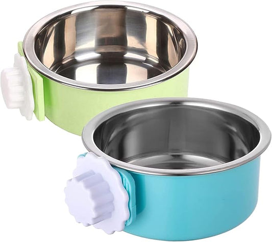 Dog Crate Bowl, Hanging Stainless Steel Removable Pet Crate Water & Food Bowls, Pet Cage Feeder Container Coop Cup for Cat Puppy Birds Rats Guinea Pigs Rabbit Hamster (2PCS)