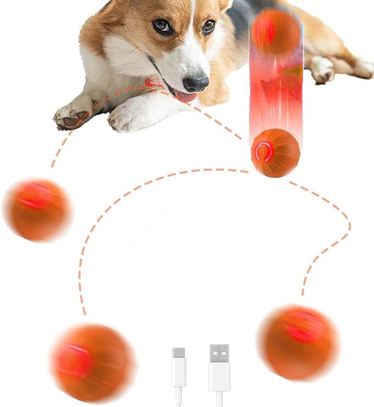 Trumoon Interactive Dog Jumping Ball Toy, Active Rolling Ball for Samll and Medium Dogs with LED Lights, Type-C Rechargeable(Orange)