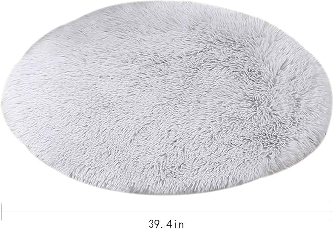 39 Inch Plush Dog Bed Mat Warm Fluffy Round Puppy Crate Pad with Anti-Slip Waterproof Bottom Soft Comfy Pet Kennel Mat for Small and Medium Dogs Sleeping(Light Grey)