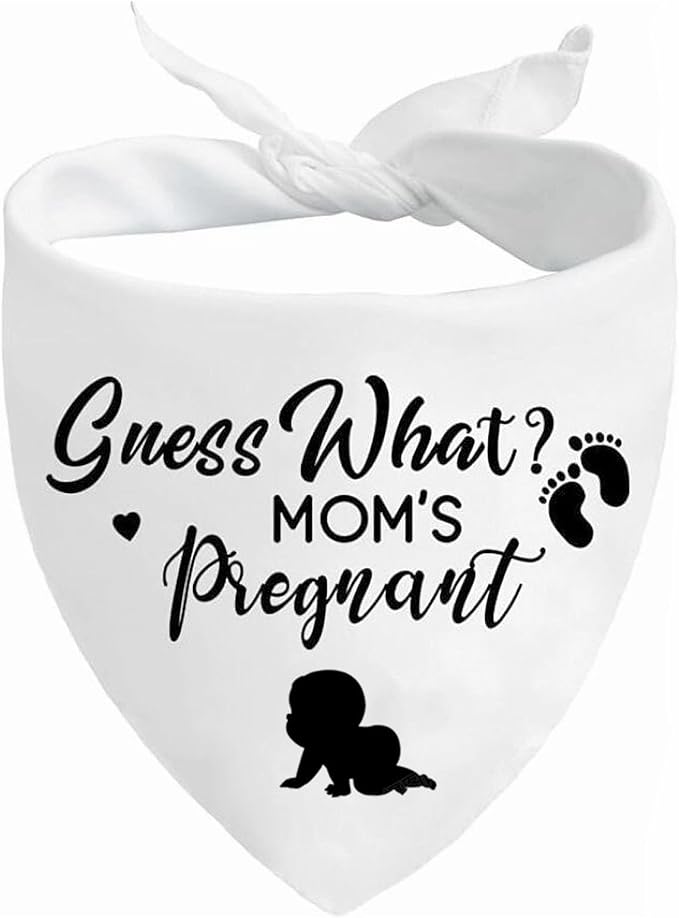 Pregnancy Announcement Dog Bandanas, Guess What? My Mom is Pregnant Reveal Scarf, Gender Reveal Photo Prop Pet Scarf Decorations Accessories, Baby Announcements Triangle Bandana for Dog Lovers, White