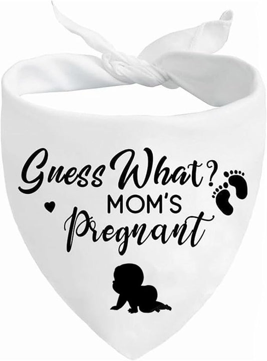 Pregnancy Announcement Dog Bandanas, Guess What? My Mom is Pregnant Reveal Scarf, Gender Reveal Photo Prop Pet Scarf Decorations Accessories, Baby Announcements Triangle Bandana for Dog Lovers, White