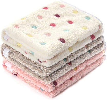 1 Pack 3 Blankets Super Soft Cute Dot Pattern Pet Blanket Flannel Throw for Dog Puppy Cat Beige/Brown/Pink Medium