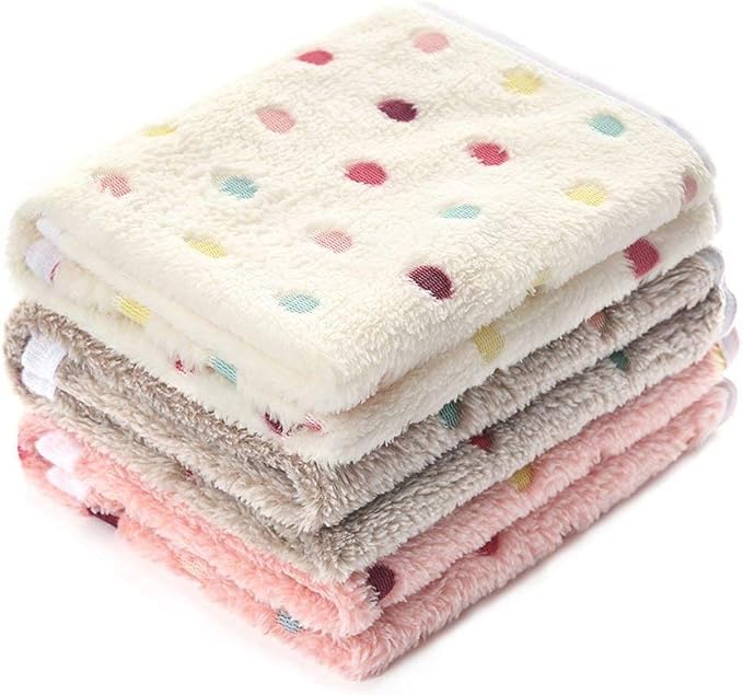 1 Pack 3 Blankets Super Soft Cute Dot Pattern Pet Blanket Flannel Throw for Dog Puppy Cat Dot (Large(41x31), Beige/Brown/Pink)