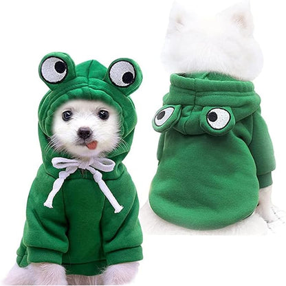 Dog Christmas Halloween Costumes,Dog Hoodies for Small Dogs Cats, Cat Puppy Outfits,Yorkie Chihuahua Pomeranian Clothes (X-Small, Green-Frog)