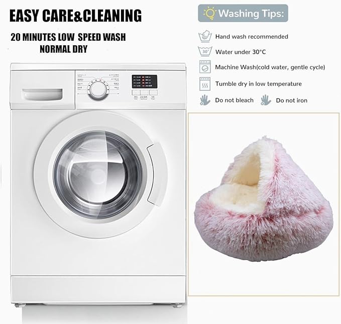 Calming Round Dog Beds &Cat Cave Bed with Hooded Cover 20x20inch)