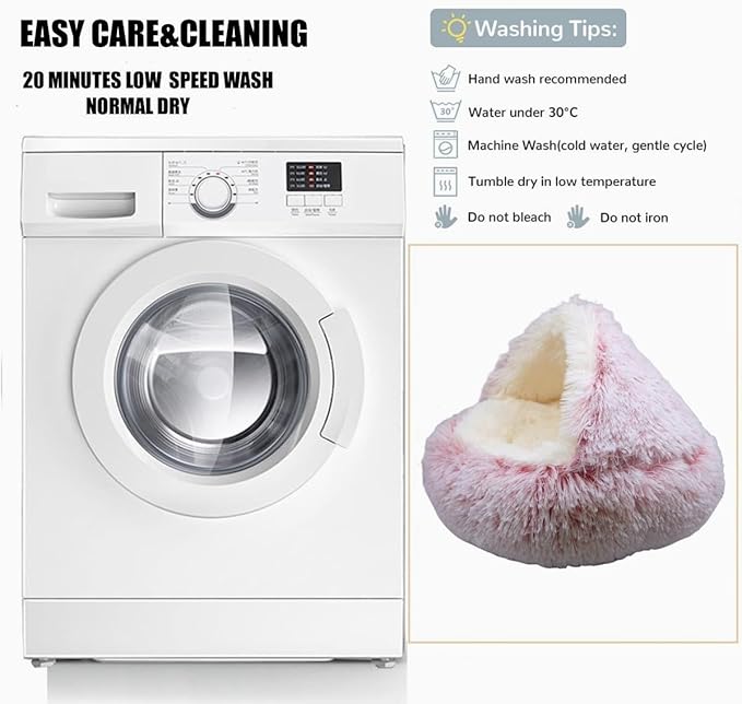 Calming Round Dog Beds &Cat Cave Bed with Hooded Cover 25.6X 25.6inch)