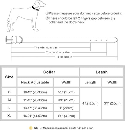 Beirui Soft Padded Leather Dog Collar and Leash Set 4FT Leather