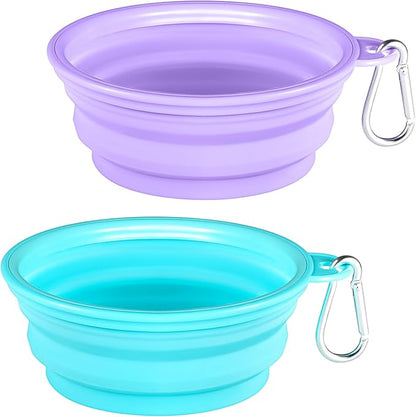 KXK Collapsoble Dog Bowls for Travel, 2-Pack Dog Protable Water Bowl for Dogs Cats Pet Foldable Feeding Watering for Pets Walking Parking Camping (Purple & Green)