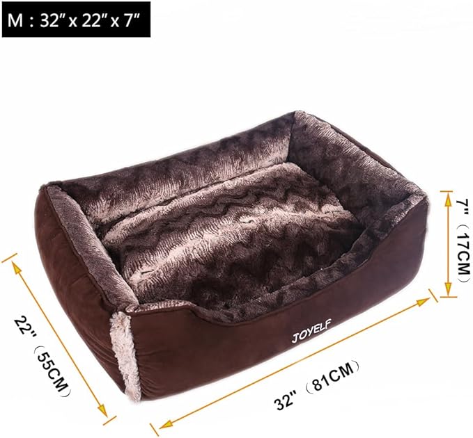 JOYELF Medium Dog Bed with Washable Removable Cover, Rectangle Soft Calming Cat Bed & Sofa, Plush Warming Pet Bed Furniture for Puppy Dogs & Cats with Squeaker Toys as Gift