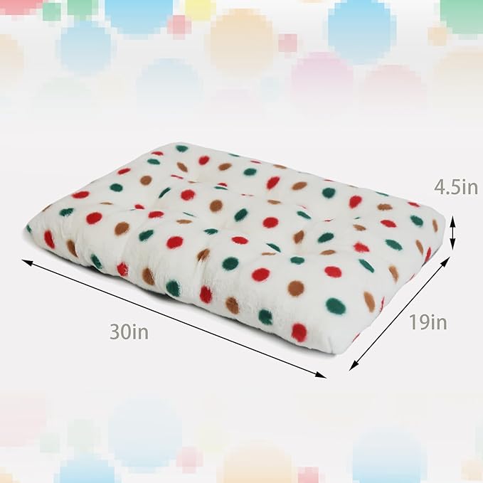 19x30 Dog Crate Bed Soft and Cozy, Perfectly Fits 30 Dog Crate Pad, Non-Slip, Ideal Dog Bed for Medium Crate, White with Colorful Dots