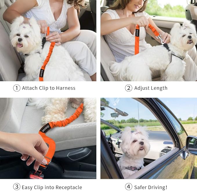 Dog seat Belt 2 Pack Adjustable Elastic Durable Nylon Pet Dog Car Seat Belt Pet Puppy Safety Leash Leads Car Vehicle Seatbelt for Dogs,Cats and Pets (Orange)