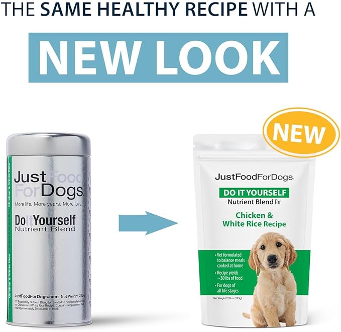 JustFoodForDogs DIY Nutrient Blend for Homemade Dog Food, Chicken & White Rice, 7.93oz