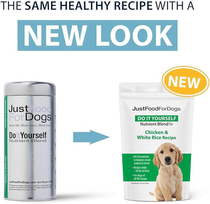JustFoodForDogs DIY Nutrient Blend for Homemade Dog Food, Chicken & White Rice, 7.93oz