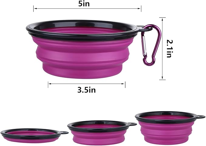 Dog Bowl Pet Collapsible Bowls, 2 Pack Collapsible Dog Water Bowls for Cats Dogs, Portable Pet Feeding Watering Dish for Walking Parking Traveling with 2 Carabiners (Small, Orange+Purple)