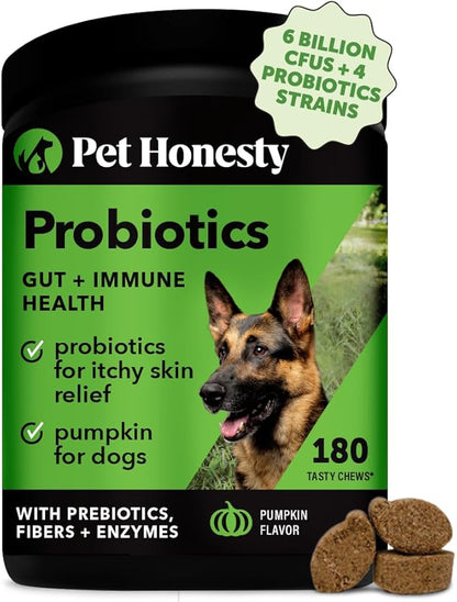 Pet Honesty Probiotics for Dogs - Digestive Enzymes Promotes Gut Health, Dog Probiotics for Diarrhea & Bowel Support, Immunity Health & Itch Relief, Prebiotics and Probiotics (Pumpkin 180 ct)