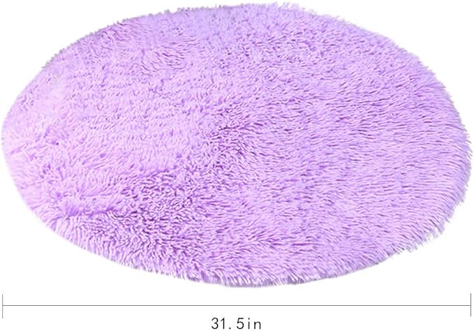 31 Inch Plush Dog Bed Mat Warm Fluffy Round Puppy Crate Pad with Anti-Slip Waterproof Bottom Soft Comfy Pet Kennel Mat for Small and Medium Dogs Sleeping(Purple)