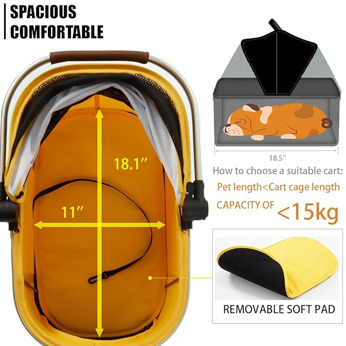 3 in 1 Pet Stroller 4 Wheel Small 33lb max