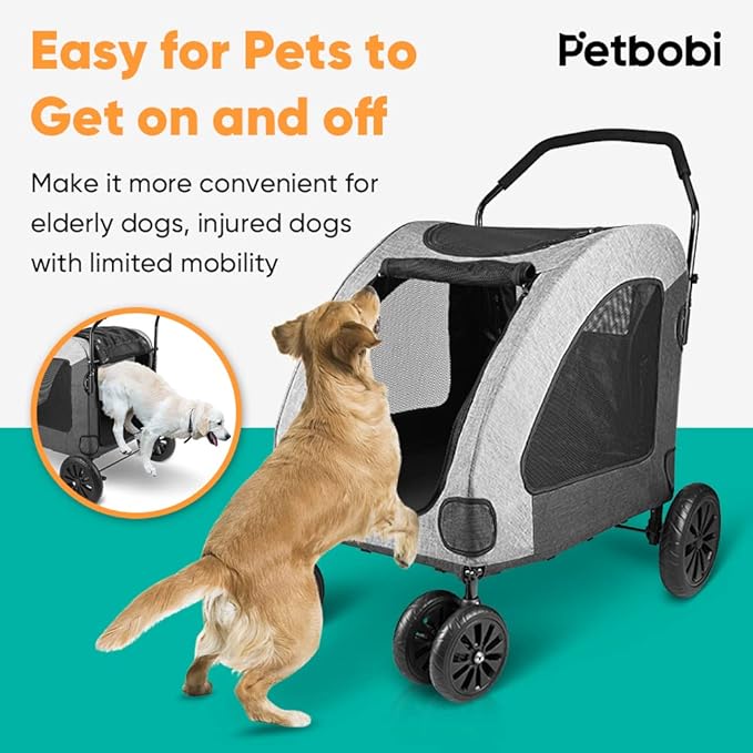 Petbobi Dog Stroller for Large Dogs 4 Rubber 2 Medium 120lbs, Grey