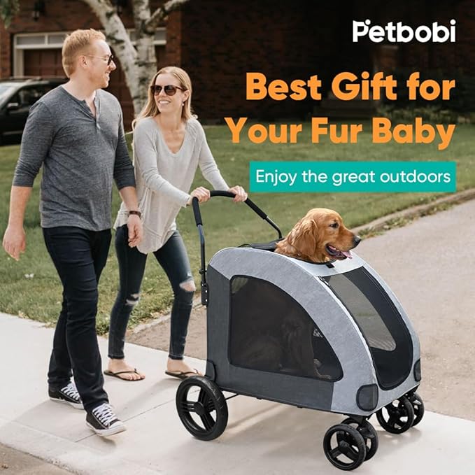 Petbobi Animal Stroller for Large Pet Jogger Stroller 2 Dogs 4 Wheel 120 lbs