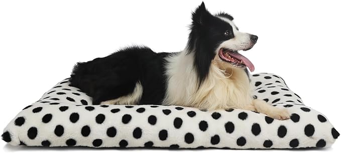 36 Inch Crate Mat Fits 40-70 lbs Medium to Large Dogs, Soft and Cozy Washable Pet Bed, 36 x 22 Dog Crate Bed, Short Hair, Anti-Slip, White with Black Dots