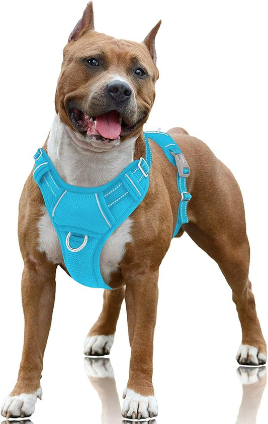 BARKBAY No Pull Dog Harness Large Step in Reflective Dog Harness with Front Clip and Easy Control Handle for Walking Training Running with ID tag Pocket(Blue