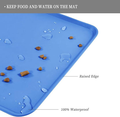 Reopet Waterproof Pet Feeding Mat with High Raised Edges, Heavier and Thicker Placemats for Cat Dog Water Bowl, BPA Free Silicone Feeding Mat, Dog Cat Feeding Mats for Food and Water Prevent Spill