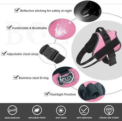 Bolux Dog Harness, No-Pull Reflective Dog Vest, Breathable Adjustable Pet Harness with Handle for Outdoor Walking - No More Pulling, Tugging or Choking (Pink, M)