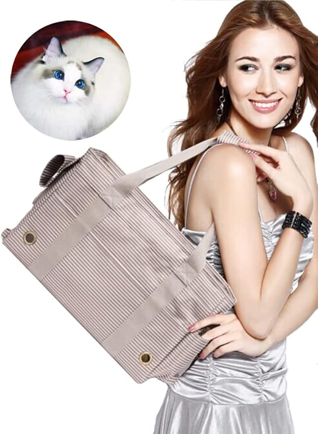 Fashion Pet Dog Carriers Cat Travel Carrying Handbag for Outdoor Travel Walking Hiking (White stripe)