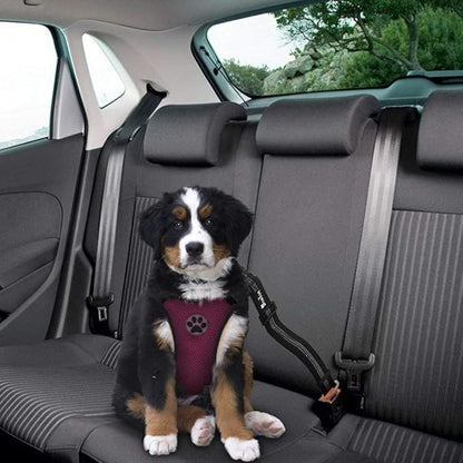 SlowTon Dog Seat Belt Harness for Car, Dog Car Harness Adjustable Mesh Breathable & Dog Seatbelt Safety Tether with Elastic Bungee for Small Medium Large Pets(Burgundy, Single Clip, XXS)