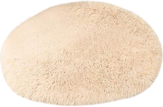 39 Inch Plush Dog Bed Mat Warm Fluffy Round Puppy Crate Pad with Anti-Slip Waterproof Bottom Soft Comfy Pet Kennel Mat for Small and Medium Dogs Sleeping(Khaki)