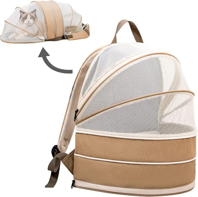 La La Pet® Expandable Pet Carrier Backpack Folding Pet Tent Pet Travel Carrier Cat Travel Backpack Puppy Carrier Backpack Kitten Backpack Carrier for Indoor Outdoor Use Khaki