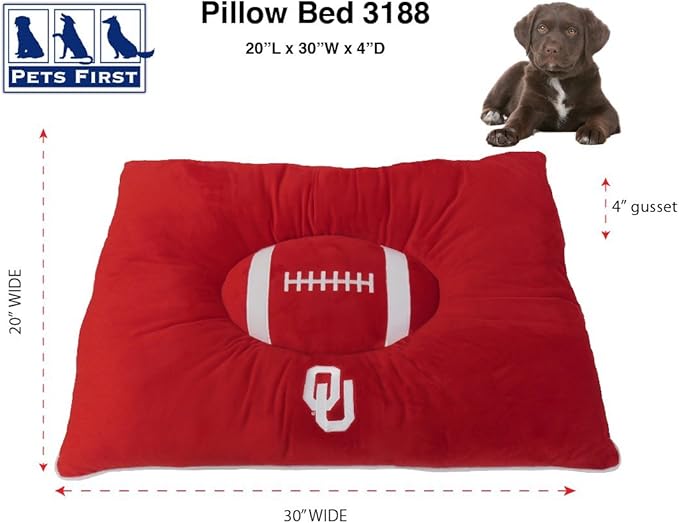 Pets First NCAA PET BED- Oklahoma Sooners Soft & Cozy Plush Pillow Bed.