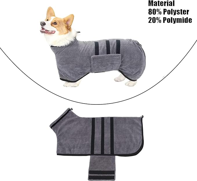 Microfibre Dog Bathrobe Dog Towel Wrap Super Absorbent Dog Drying Coat Bath Robe for Puppy, Medium & Large Dogs, Fast Drying, Adjustable, for Pet Dogs & Cats