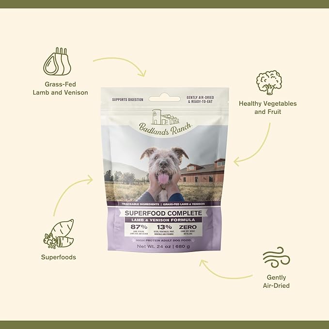 by Katherine Heigl- Superfood Complete, Air-Dried Adult Dog Food - High Protein, Zero Fillers, Superfood Nutrition (24 oz., Lamb & Venison)