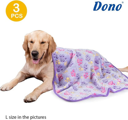 Dono 1 Pack 3 Dog Blankets, Soft Fluffy Fleece Pet Blanket Warm Sleep Mat Paw Print Design Puppy Kitten Throw Blanket Doggy Mat, Blanket for Dogs