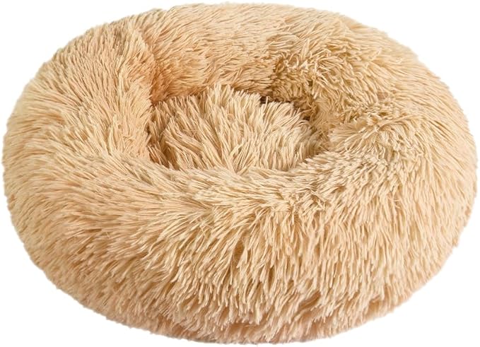 otoez Kitten Puppy Bed Extra Small XS Round Dog Cat Beds Anti Anxiety Plush Pet Calming Donut Bed with Non-Slip Waterproof Bottom (15.7", Oatmeal)