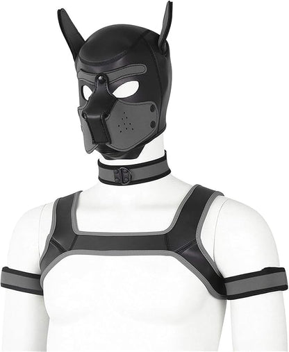 4 Sets Neoprene Puppy Hood Animal Head Mask Novelty Costume Dog (Hood Mask + Collar + Armband + Harness) (X-Large, Gray)