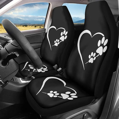 UNICEU 2 Pieces Car Front Seat Covers Animal Dog Paws Heart Print Automotive Decorative Seat Cushion Mats Stretch Fabric