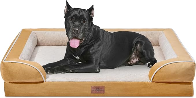 XXL Orthopedic Dog Bed, Waterproof Dog Beds for Extra Large Dogs, Washable Dog Bed Sofa Pet Bed with Removable Cover & Non-Slip Bottom(XX-Large,Khaki)