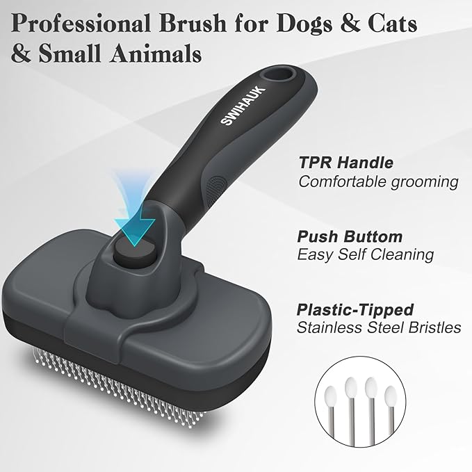 Swihauk Self Cleaning Slicker Brush - Skin Friendly for Dogs & Cats, Deshedding Grooming Tool for Shedding Hair, Puppy Brush for Haired Pets