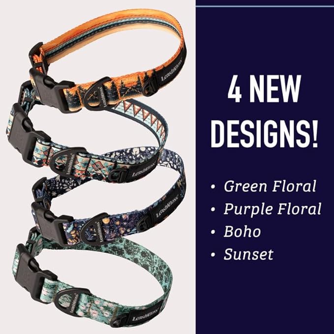 Leashboss Patterned Reflective Dog Collar 13.5"-19.5" Neck 1" Wide,