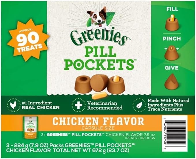 Greenies Chicken Flavor Capsule Size Pill Pockets Treats for Dogs 3 /7.9 Oz Net Wt 23.7 Oz