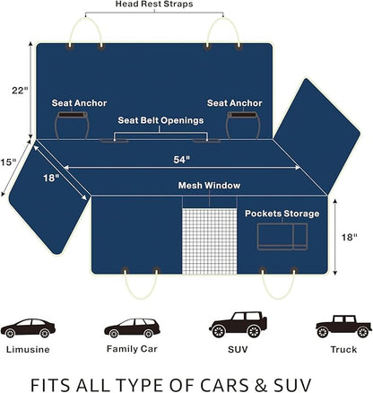 Lassie Dog Car Seat Covers for Back Seat Waterproof with Mesh Visual Window Durable Scratchproof Nonslip Dog Car Hammock with Universal Size Fits for Cars