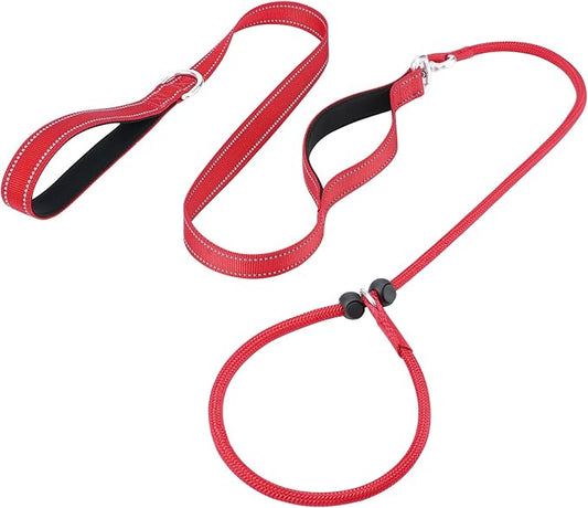 Aiyuda Tangle-Free Slip Lead for Dogs with Padded Traffic Handle 6ft Dog 40 LBS,Red/Black